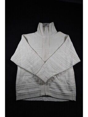 London Fog Men's Cream Full Zip Textured Knit Sweater Jacket Size L